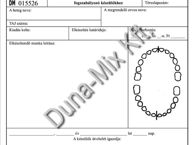 Megrendelő munkalap, fogszabályzó kész.-hez 50x2 L